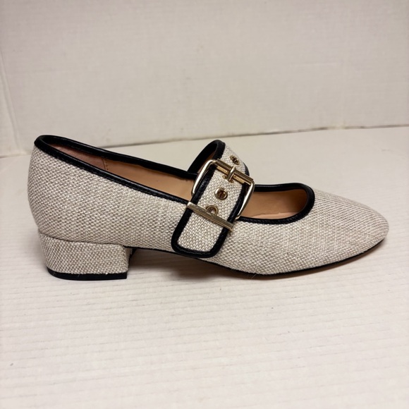 NWOB J. Crew Teagan Mary Jane Heels in Spanish Canvas Cream & Black - Picture 7 of 10
